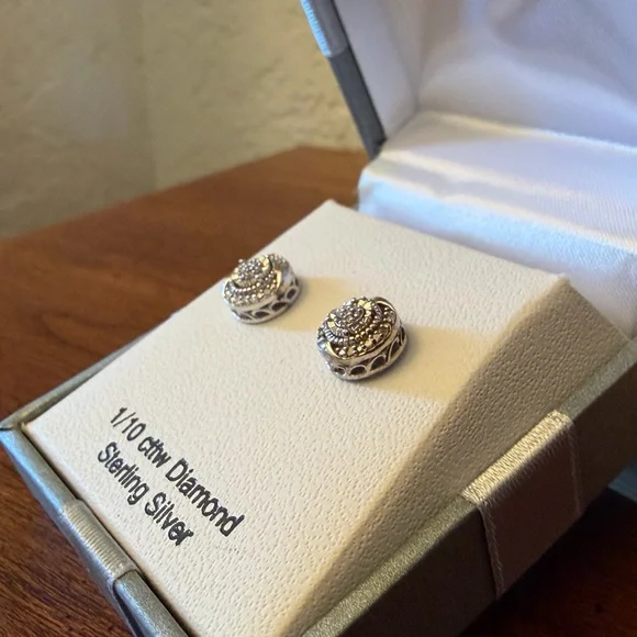 Diamond and Sterling Silver Stud Earrings, 1/10 cttw. NWT. - Picture 4 of 4